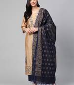 Beige woven cotton ethnic-kurtis