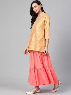 Gold woven cotton ethnic-kurtis 3