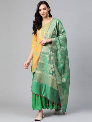 Yellow woven viscose ethnic-kurtis 1