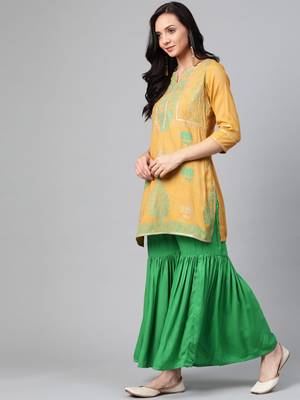 Yellow woven viscose ethnic-kurtis 3