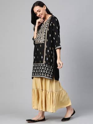 Black woven viscose ethnic-kurtis 3
