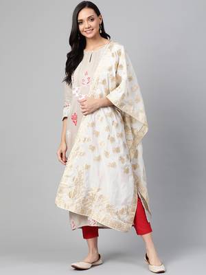 Off-white woven viscose ethnic-kurtis 1