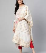 Off-white woven viscose ethnic-kurtis