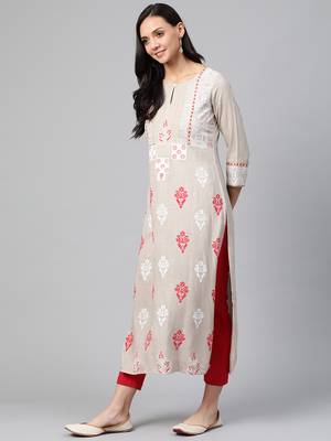 Off-white woven viscose ethnic-kurtis 3
