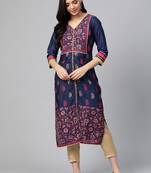 Navy-blue woven cotton ethnic-kurtis