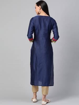 Navy-blue woven cotton ethnic-kurtis 2