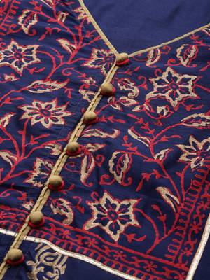 Navy-blue woven cotton ethnic-kurtis 5