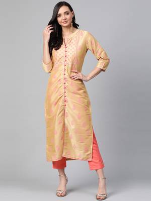Gold woven cotton ethnic-kurtis 1