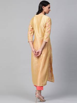 Gold woven cotton ethnic-kurtis 2