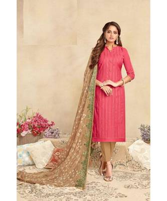 Cream Embroidery Chanderi Unstitch straight fit churidar salwar suits 1