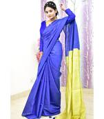 Handwoven cotton silk saree with contrast pallu and contrast blouse piece with tassels in the pallu