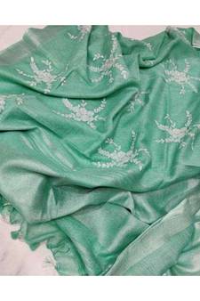 green?Handcrafted?Linen Saree with embroidery work