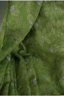 green?Handcrafted?Linen Saree with embroidery work