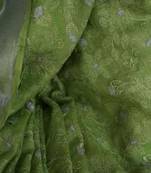 green?Handcrafted?Linen Saree with embroidery work