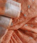 cream?Handcrafted?Linen Saree with embroidery work