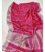 Pink ?Handcrafted?Linen Saree with embroidery work