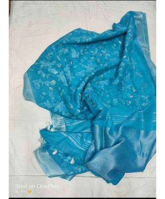 Blue ?Handcrafted?Linen Saree with embroidery work 1