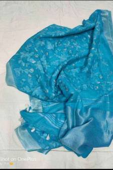 Blue ?Handcrafted?Linen Saree with embroidery work