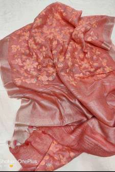 cream?Handcrafted?Linen Saree with embroidery work