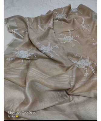 Grey ?Handcrafted?Linen Saree with embroidery work 1