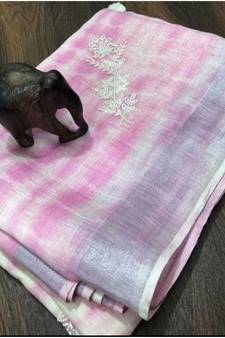 multicolor?Handcrafted?Linen Saree with embroidery work