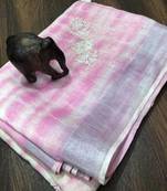 multicolor?Handcrafted?Linen Saree with embroidery work