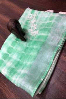 multicolor?Handcrafted?Linen Saree with embroidery work