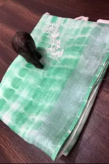 multicolor?Handcrafted?Linen Saree with embroidery work