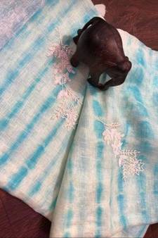 multicolor?Handcrafted?Linen Saree with embroidery work