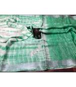 Green ?Handcrafted?Linen Saree with embroidery work