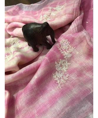 Pink ?Handcrafted?Linen Saree with embroidery work 1