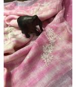 Pink ?Handcrafted?Linen Saree with embroidery work