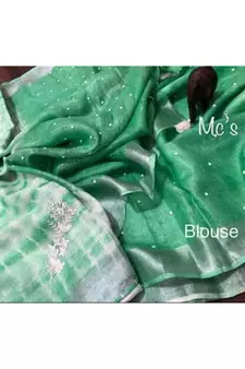 Green ?Handcrafted?Linen Saree with embroidery work