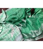 Green ?Handcrafted?Linen Saree with embroidery work