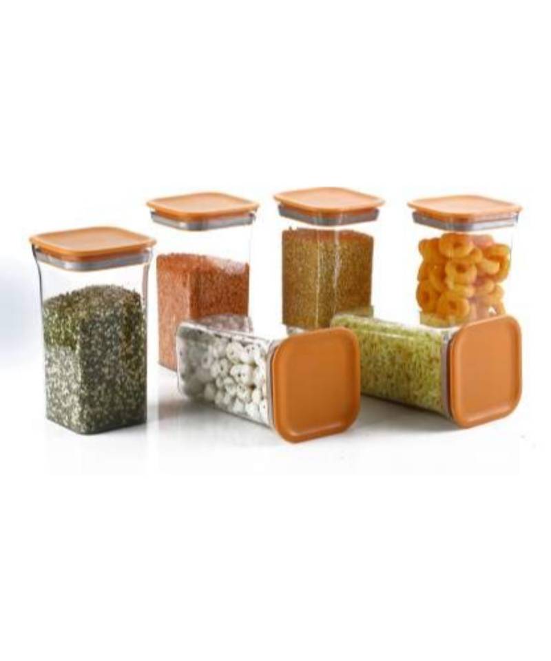 kreyam's Containers Plastic Boxes Set for Storage kitchen accessories items - 1100ML - 6 Pcs (Orange)