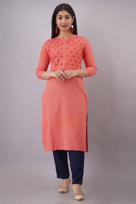 18 Forever V R For U And Front Hand Work Embroidery Kurta With Pant Set ( Pink ) 1