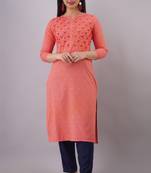 18 Forever V R For U And Front Hand Work Embroidery Kurta With Pant Set ( Pink )