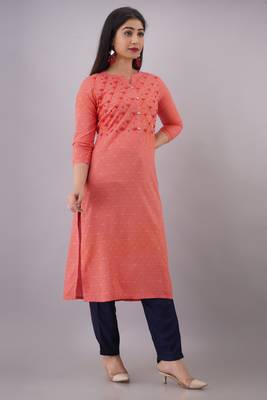18 Forever V R For U And Front Hand Work Embroidery Kurta With Pant Set ( Pink ) 3