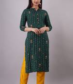 Rayon printed kurti with front all over emb and hand work with plain Pant