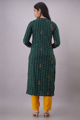 Rayon printed kurti with front all over emb and hand work with plain Pant 2