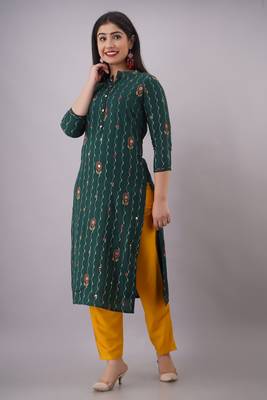 Rayon printed kurti with front all over emb and hand work with plain Pant 3
