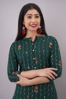 Rayon printed kurti with front all over emb and hand work with plain Pant 4