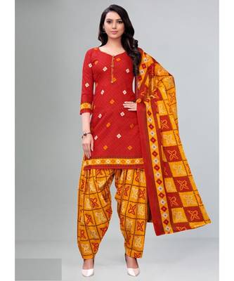 orange cotton unstitched salwar kameez 1