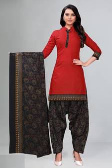 red cotton unstitched cotton salwar kameez