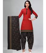 red cotton unstitched cotton salwar kameez