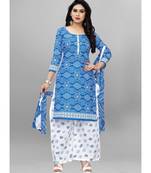 blue cotton unstitched cotton salwar kameez