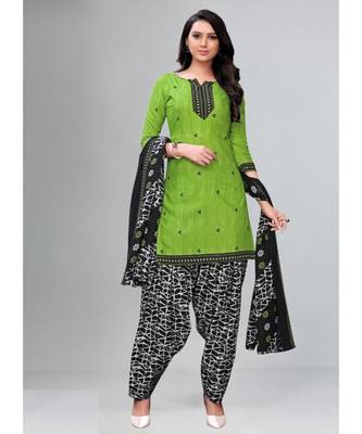 green cotton unstitched cotton salwar kameez 1