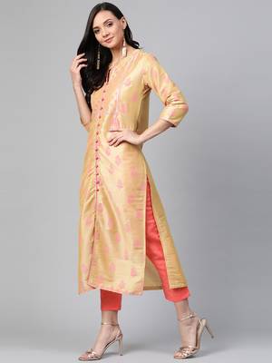 Gold woven cotton ethnic-kurtis 3