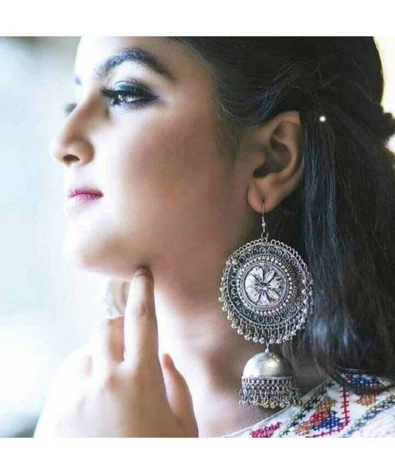 Afgani Chand German Silver Oxidized Grey Jhumki Earrings for Women