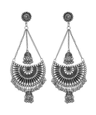 Indian Oxidized Silver Afghani Kashmiri Long Jhumki Earrings 2